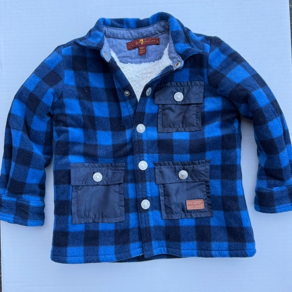 7 for all mankind Boys Sherpa-Lined Flannel Shacket – boys Size 18M